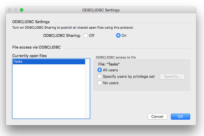 Filemaker ODBC/JDBC panel